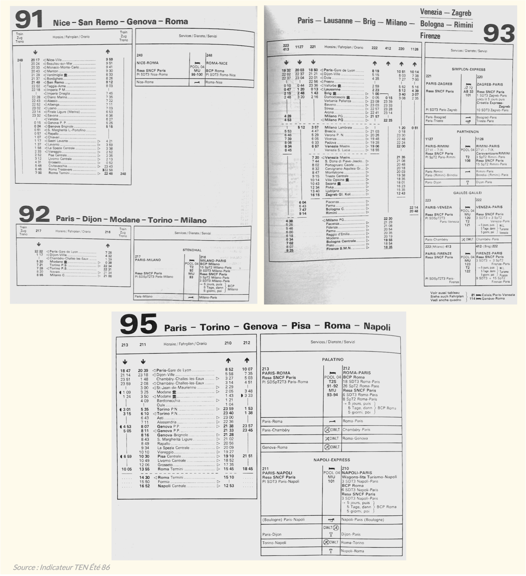 Summer 86 Timetable France Italy Summer 86 Timetable France Italy